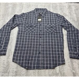 PX Clothing Men's Plaid Flannel Button-Up Shirt Navy White Windowpane Size M NWT